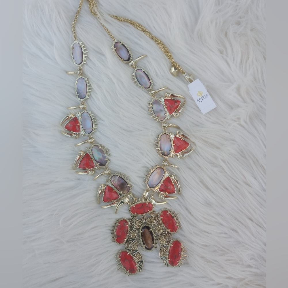 Kendra Scott Gold Odessa Bronze Veined Red Magnesite Statement Necklace - Picture 4 of 16